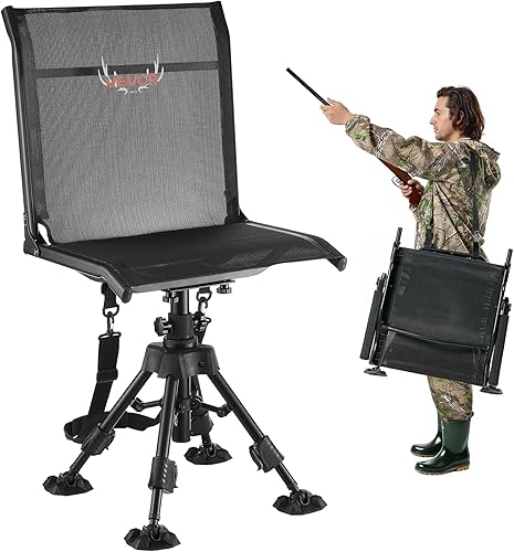 VEVOR Silla de caza, giro silencioso de 360, silla ciega portátil plegable, asiento de taburete de acero resistente con patas giratorias