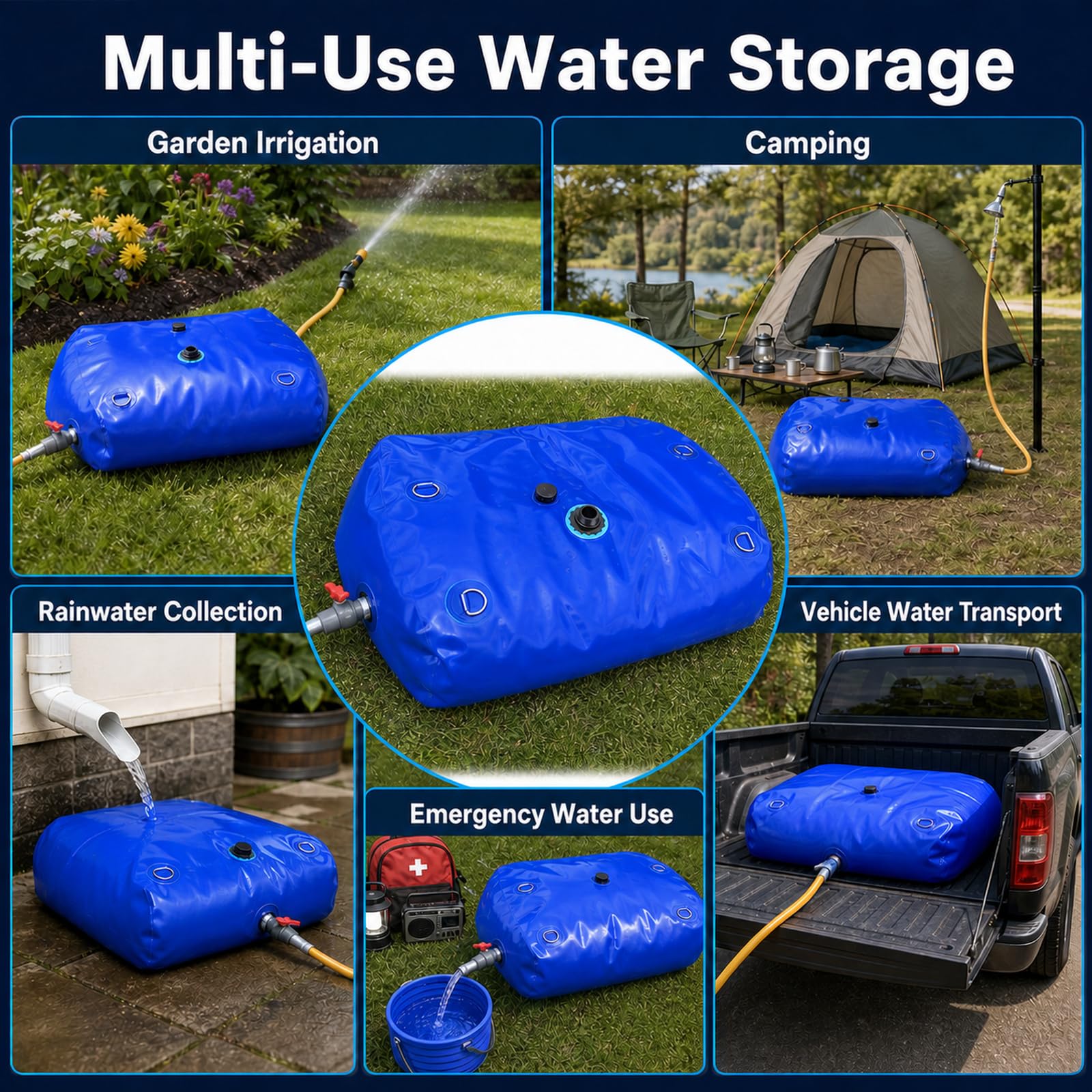 Bolsa De Agua Plegable Engrosada,Tanque Agua PortáTil Plegable,DepóSito De Agua Plegable con Grifo,Costuras Reforzadas,para Acampar,para Resistencia A La SequíA,Riego