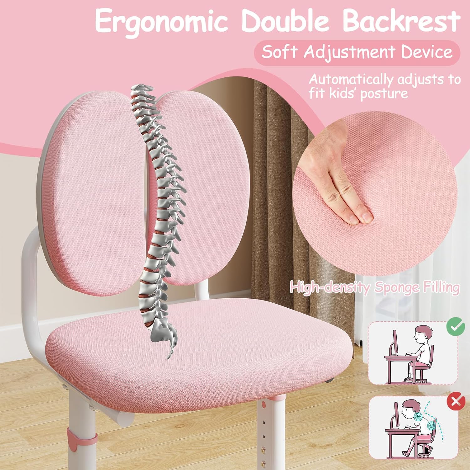 HONEY JOY Kids Desk and Chair Set, Height Adjustable Children School Study Table and Chair w/Tiltable Desktop, Bookshelf, Storage Drawer Hutch, Pen Holder, Student Writing Workstation(Pink)