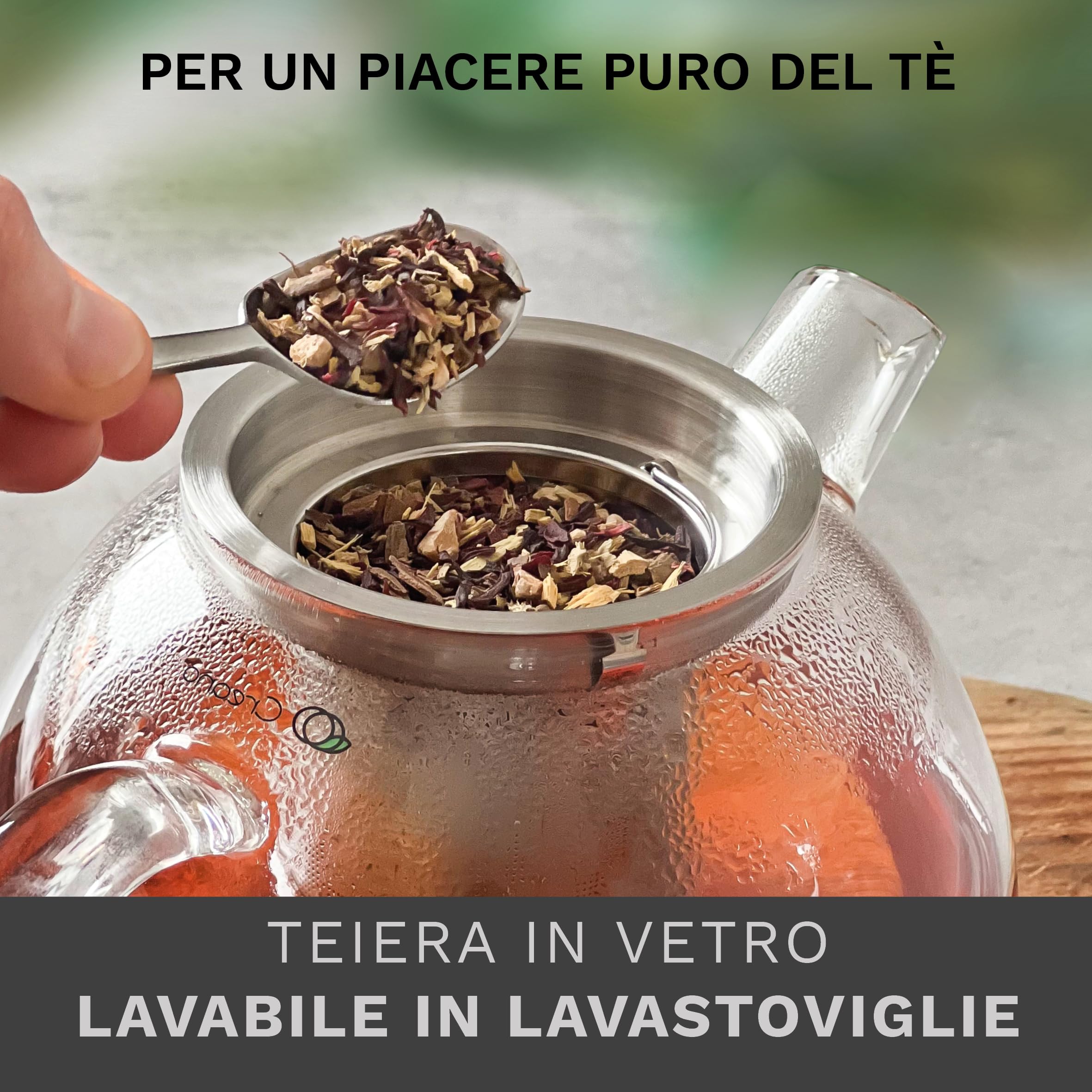 Creano Teiera in Vetro 1,0 Litro con Filtro Acciaio Inossidabile Integrato e Copercio Vetro - Antigoccia Elegante Teiera Trasparente per Tè Infusi Regalo Perfetto - 3 pezzi