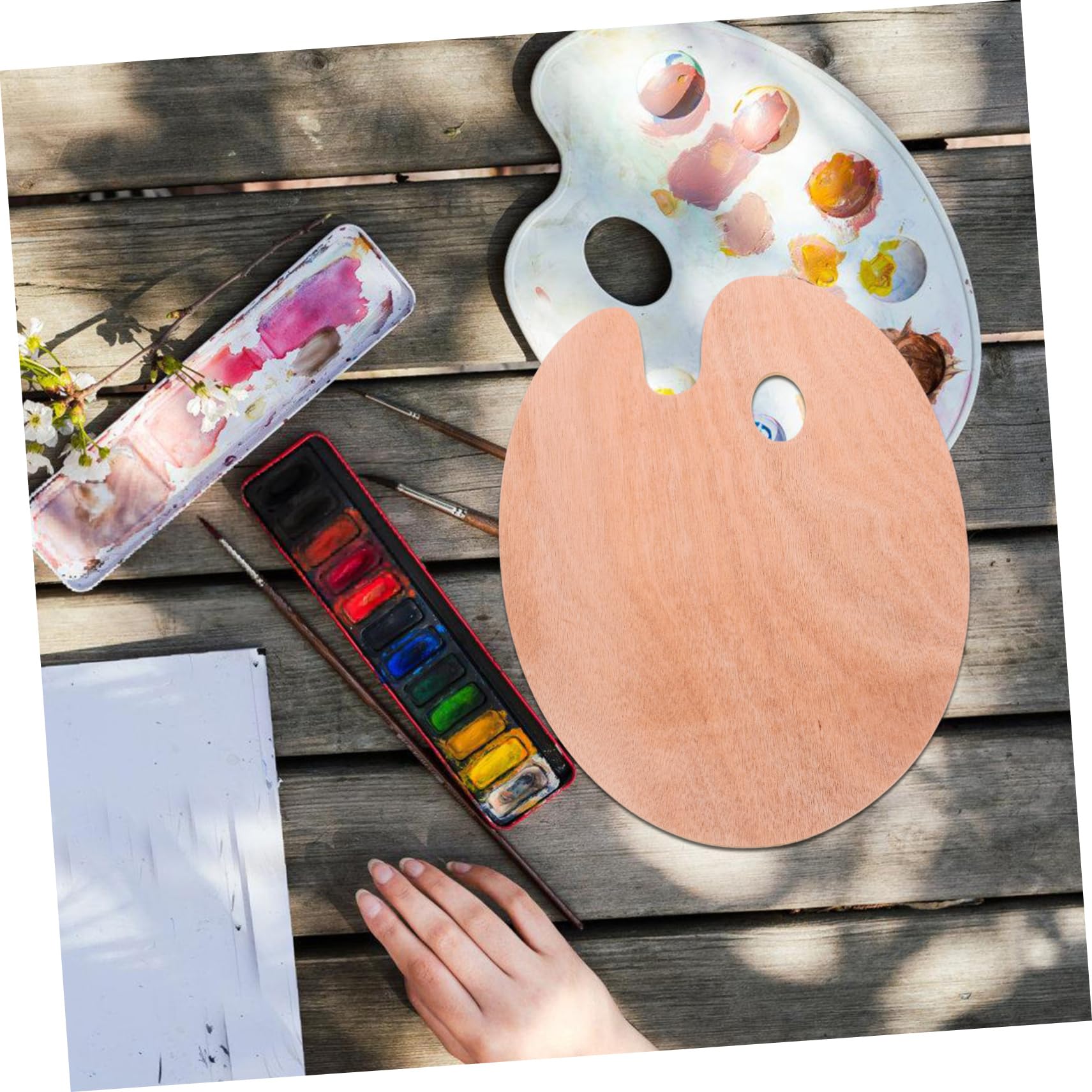 Housoutil 5 Pièces Palette de Peinture Ovale avec Trou pour Pouce Surface Lisse Antidérapante Palette Ergonomique pour Artistes