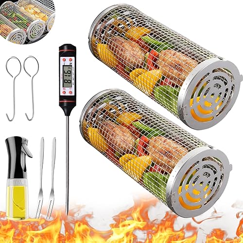 Cestas de parrilla rodantes para asar al aire libre Parrilla de carbón Cesta redonda de acero inoxidable para barbacoa al aire libre Camping