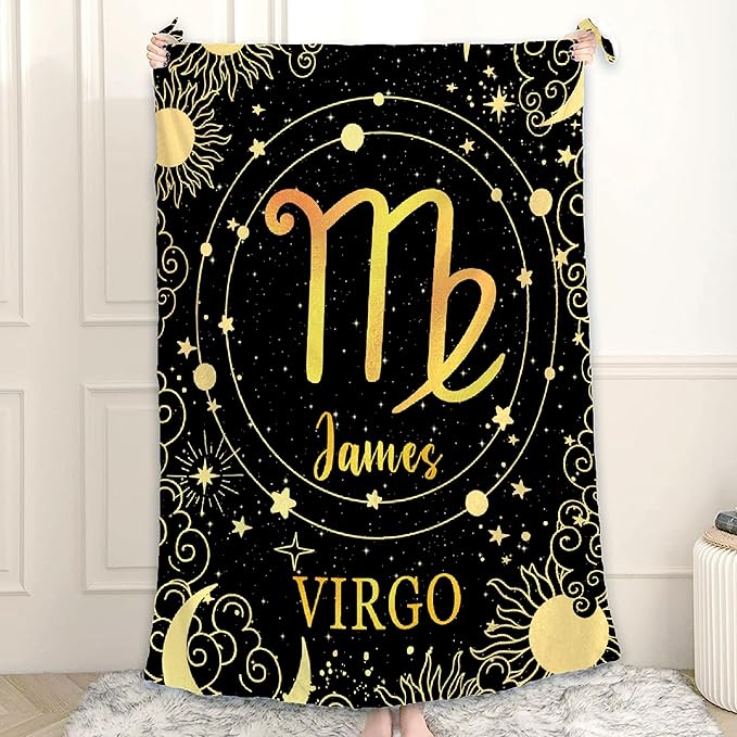 Personalized Name Blanket Personalized Horoscope Virgo Throw Blanket Custom Name Blanket for Boys Girls Personalized Gifts Name Blanket for Couch Sofa Travel 50