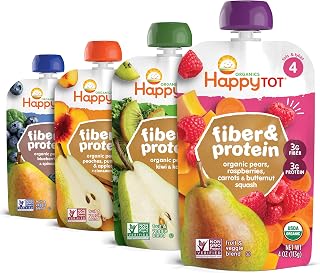 Happy Tot Organics Stage 4 Fiber & Protein Baby Food Pouches - Organic Fruit Veggie Variety Pack, Gluten-Free Vegan Toddler Snacks, 16x4oz