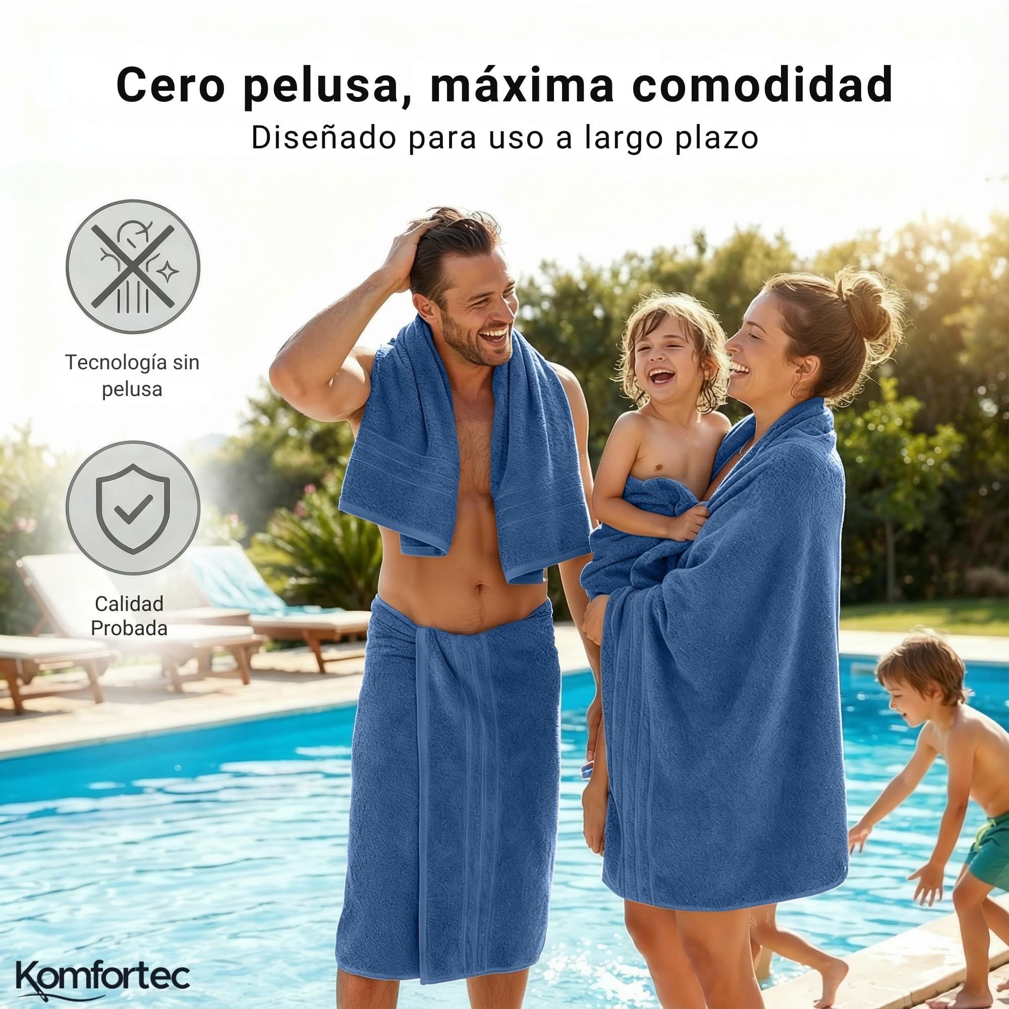 Komfortec Juego de 2 Toallas de Sauna 80 x 200 cm, 100% Algodón, Toallas XXL para Sauna, Suaves, Grandes, de Rizo y de Secado Rápido, Azul Claro
