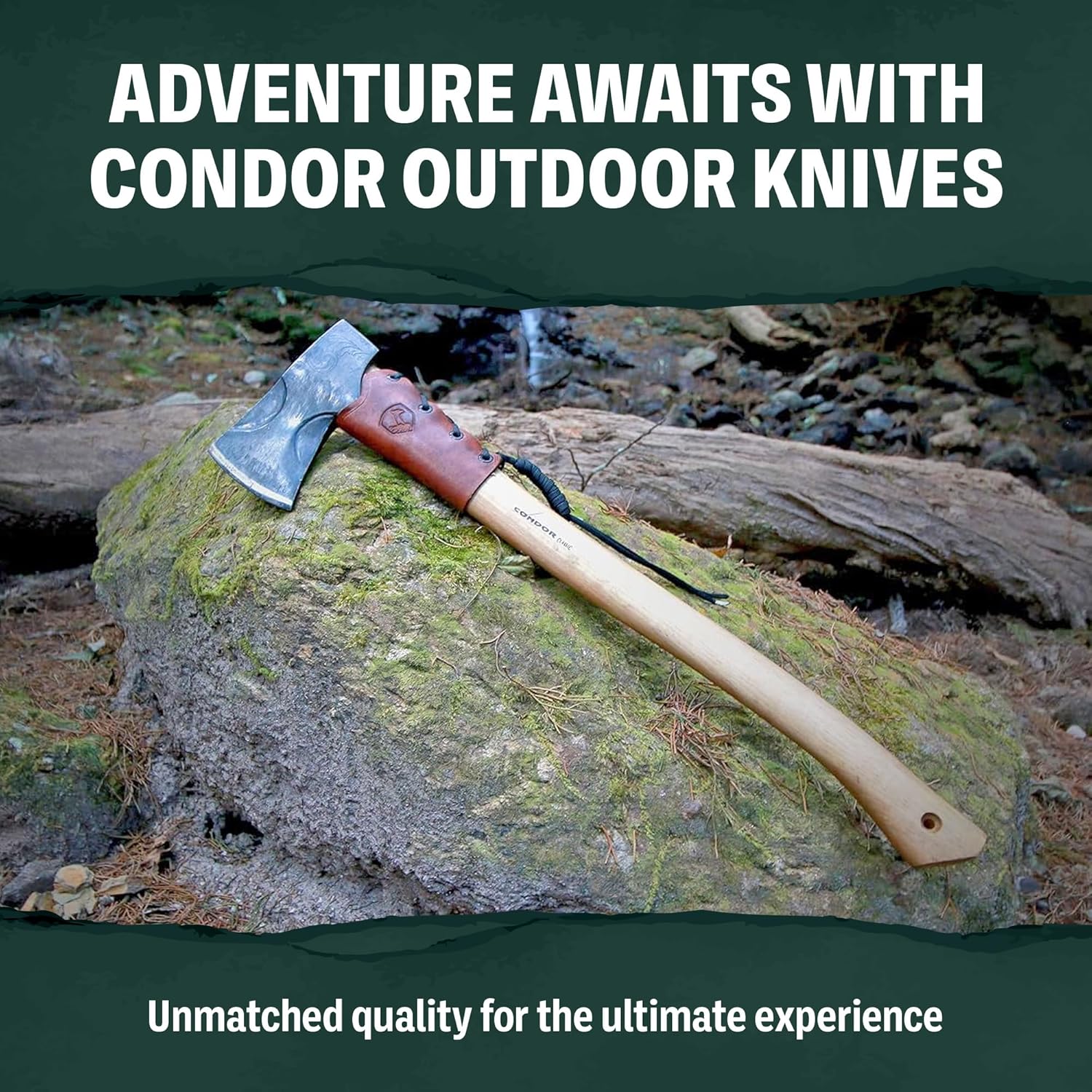 Condor Tool & Knife Cloudburst Hatchet Axe with Handcrafted Leather Sheath - 1060 High Carbon Steel Throwing Axe with a Light Wooden American Burnt Hickory Handle - 5.8in Blade - 43.4oz