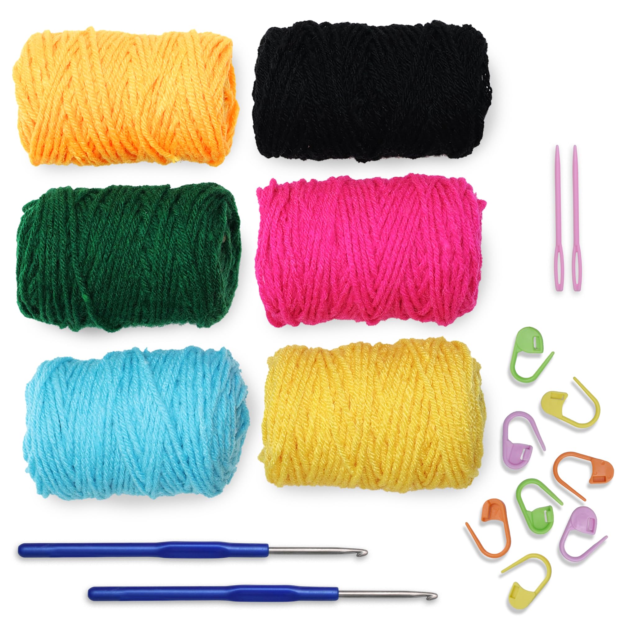 picknMAKE Crochet Kit for Beginners with Wool Yarn, Crochet Hooks, Stitch Markers & Needles – DIY Learn to Crochet Set for Adults & Kids, Starter Craft Kit with All Supplies