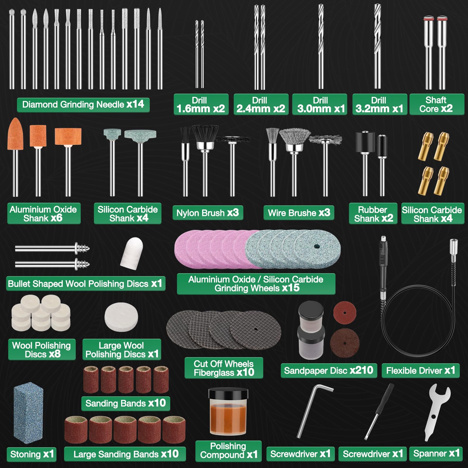 Besdiyart Utensile Multifunzionale 160W, Strumento Rotante a 6 Velocità Variabile 12000-38000 giri/min, con 352 Set di Accessori per Levigare, Incidere, Affilare, Perforare, Lucidare, Incidere