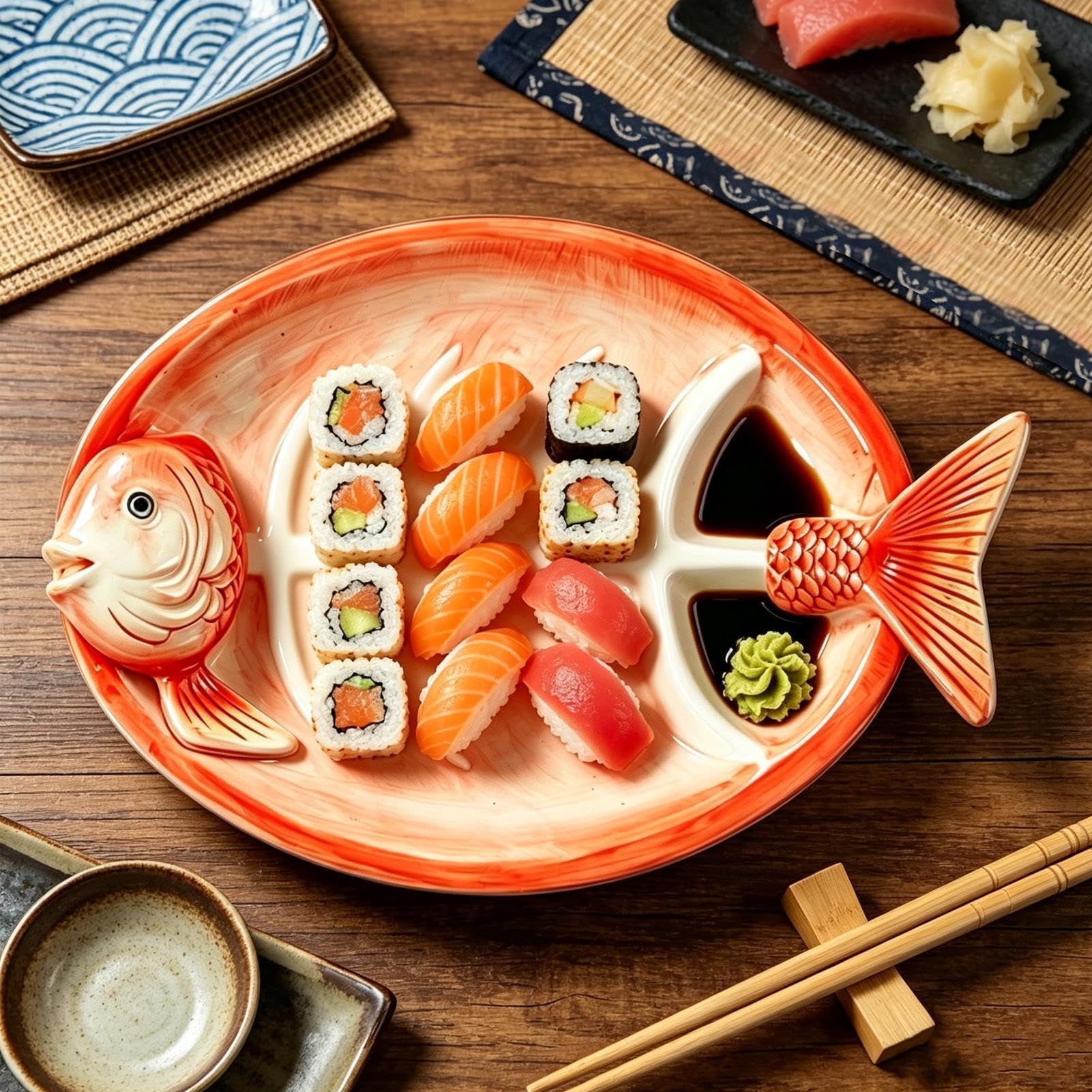 Vassoio Sushi Stoviglie in Ceramica Dipinte a Mano a Forma di Pesce | Vassoio da Portata per Dumpling Snack Antipasti Frutta Feste Compleanni Festival Casa Cucina Ristorante Appartamento