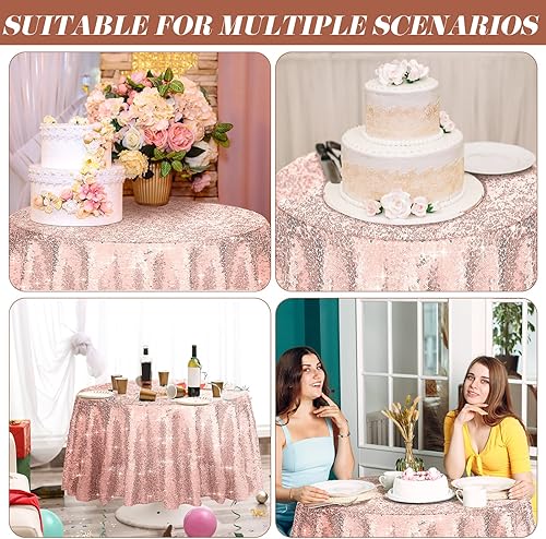 Miniatura 6 de Moukeren 6 manteles redondos de lentejuelas con purpurina, manteles redondos para decoración de bodas, fiestas de cumpleaños, Navidad y Halloween