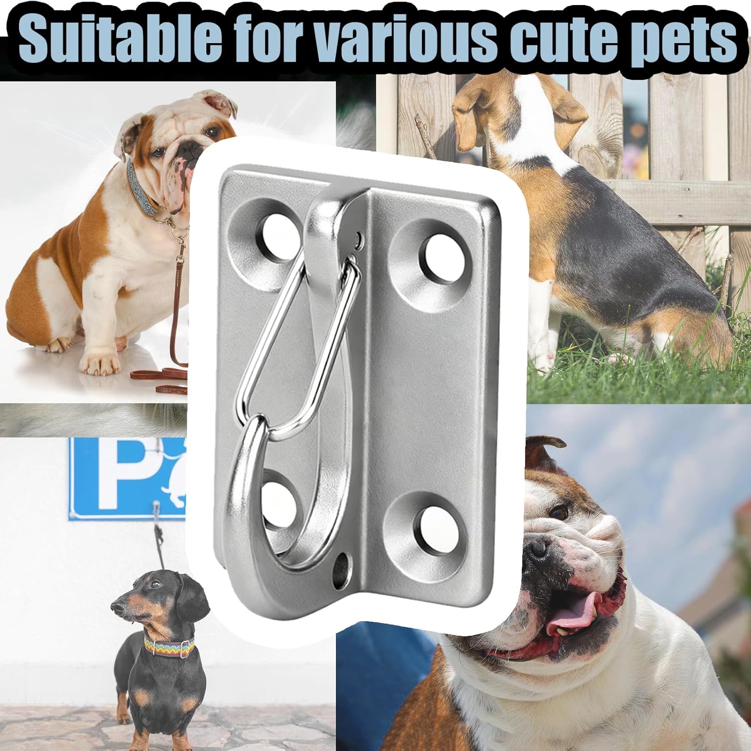 Wall Hook for Dog Leashes,Heavy Duty Stainless Steel Dog Chain Parking Hook for Tie Out in Yard,No Runaway System,Easy to Install,Use Indoor-Outdoor （2-Pack）