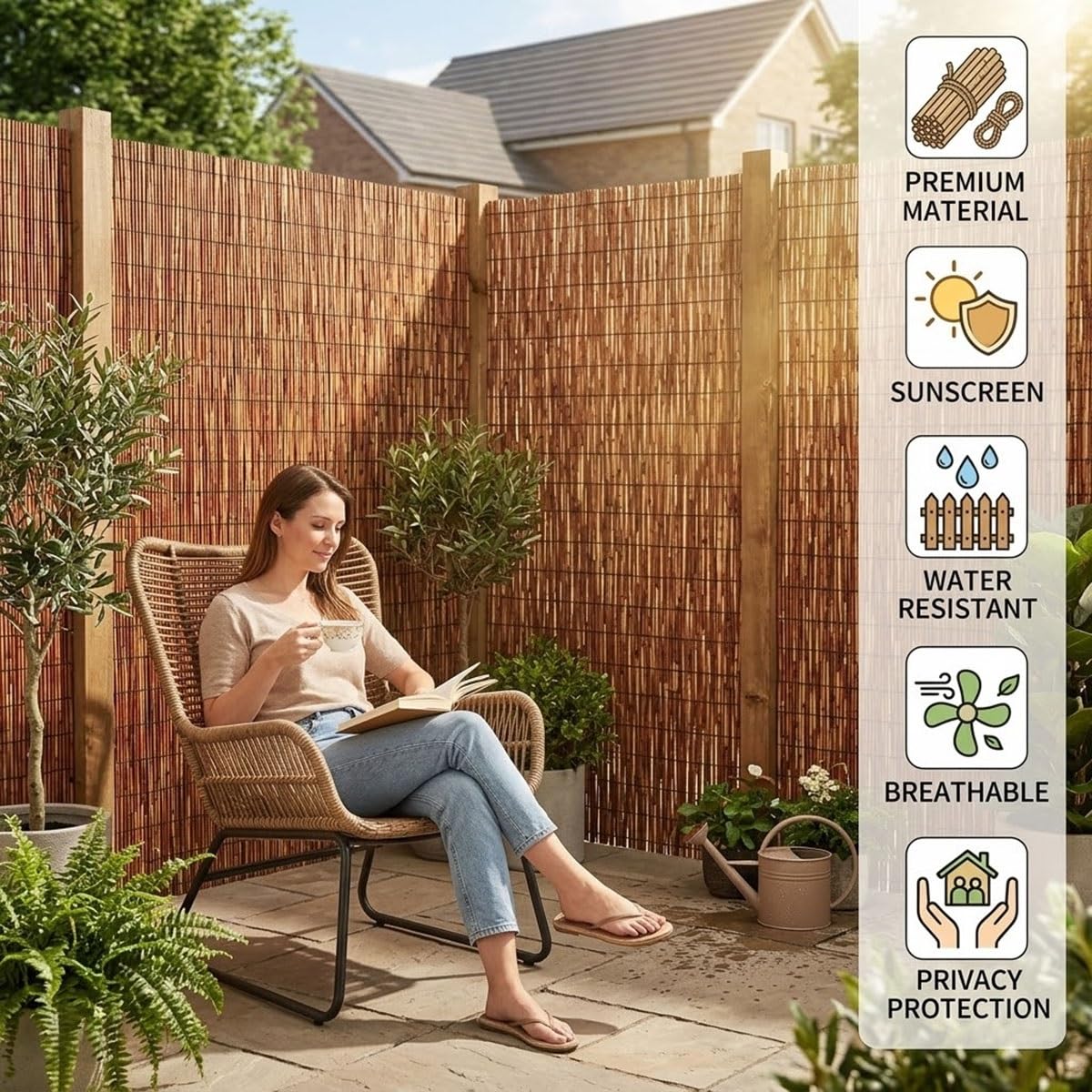Rollo de Cañizo Natural para Ocultación Balcón y Terraza, Valla de Cañizo Natural Exterior para Privacidad Jardín, Pantalla Protector Visual y Cortavientos Resistente(91x792cm(3x26ft))
