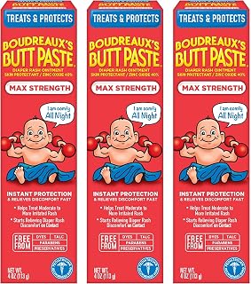 Boudreaux’s Butt Paste Max Strength Diaper Rash Cream for Baby, Ointment With Zinc Oxide, 4 oz Tubes, 3 Pack