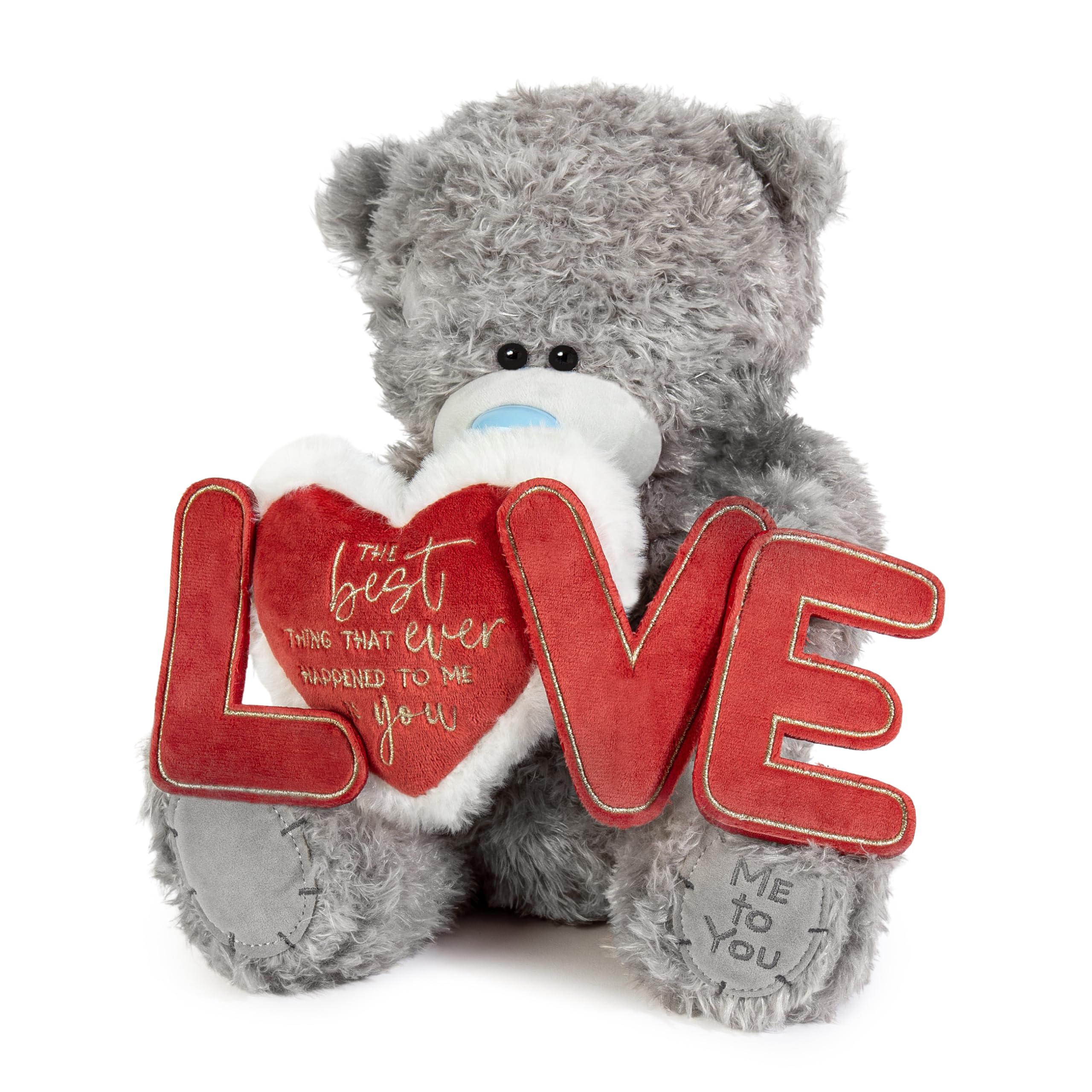 Me to You Tatty Teddy - Oso grande de 27 cm con pancarta "Love", colección oficial del día de San Valentín, color gris