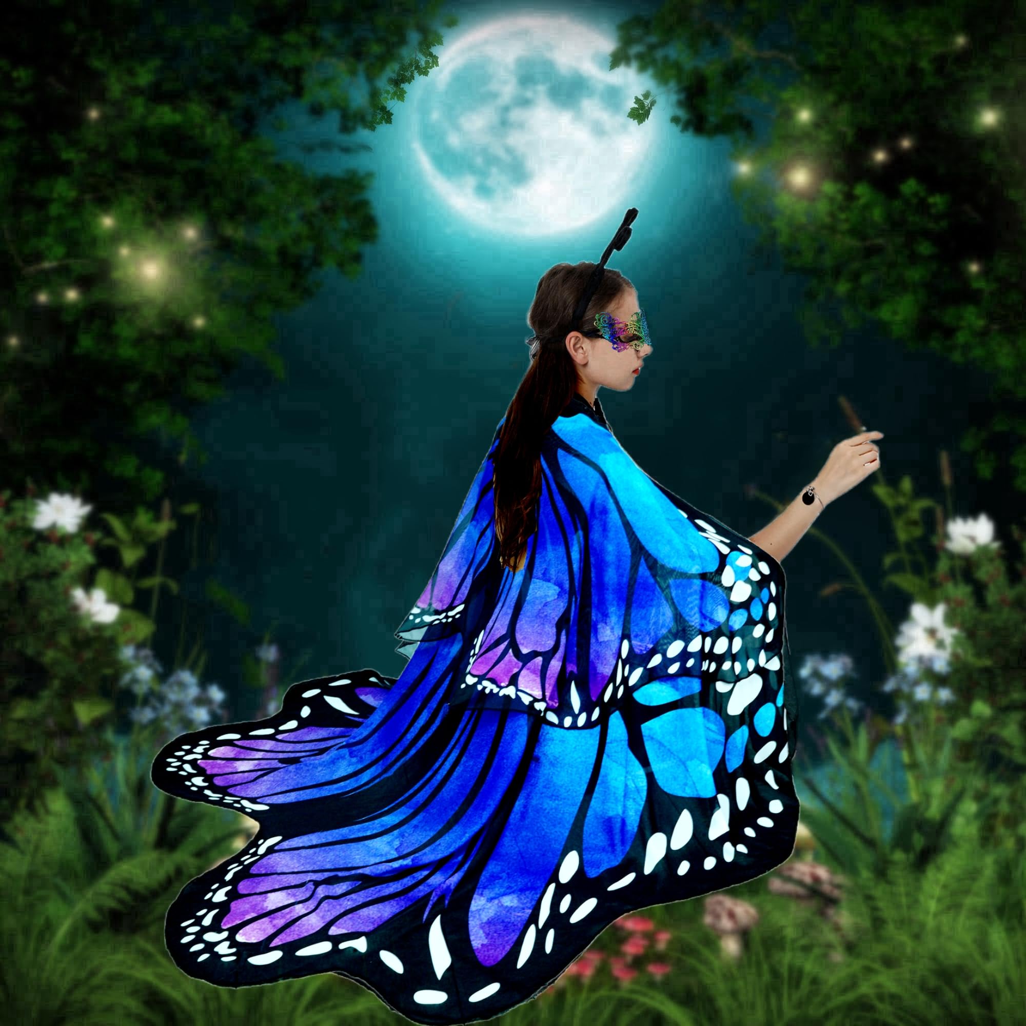 LYL. Ling, Vlindervleugels voor volwassenen, dubbelzijdige feeënvleugels, Halloween-kostuums voor vrouwen, vlindercape, vlindervleugel-cape (#011