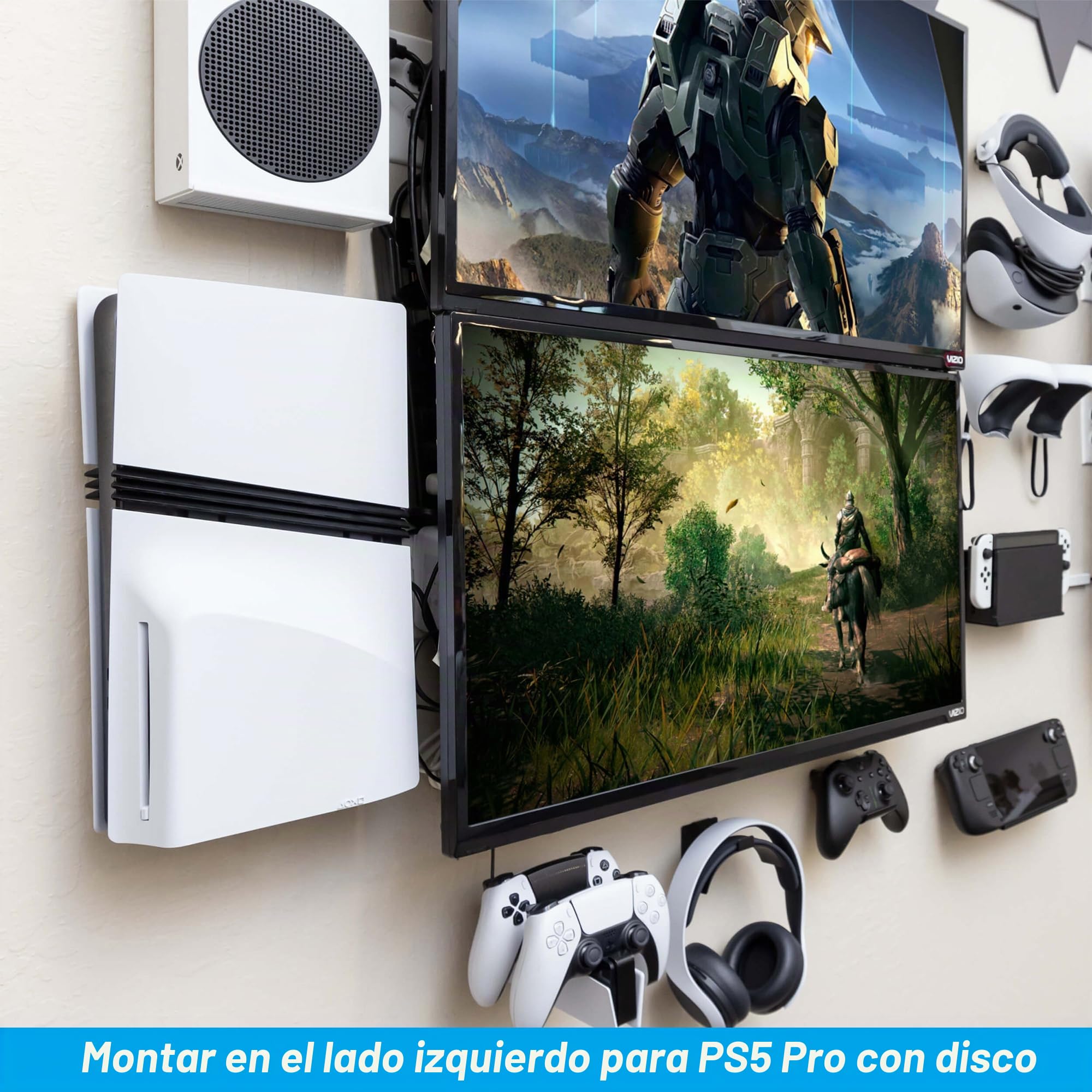 HIDEit Mounts Soporte de pared para PS5, soporte de pared patentado por Estados Unidos para PlayStation 5, American Company, soporte de acero para PS5 (disco + digital), el kit de montaje en pared