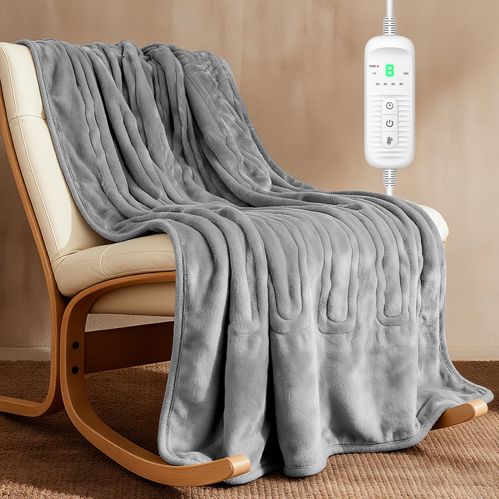 Ecliptron Coperta Termica 180x130 cm in Flanella, Coperta Riscaldante Elettrica con 9 Livelli & Timer 1-10H, Lavabile, Riscaldamento Rapido 150W, Morbida e Confortevole per 1-2 Persone