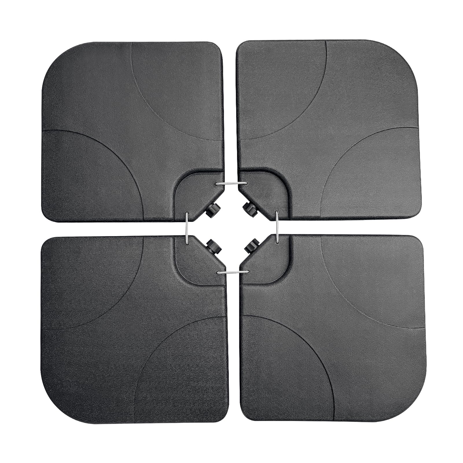 4-piece 155lb capacity heavy-duty cantilever offset patio umbrella stand square base plate set w/easy-fill spouts for water or sand - black