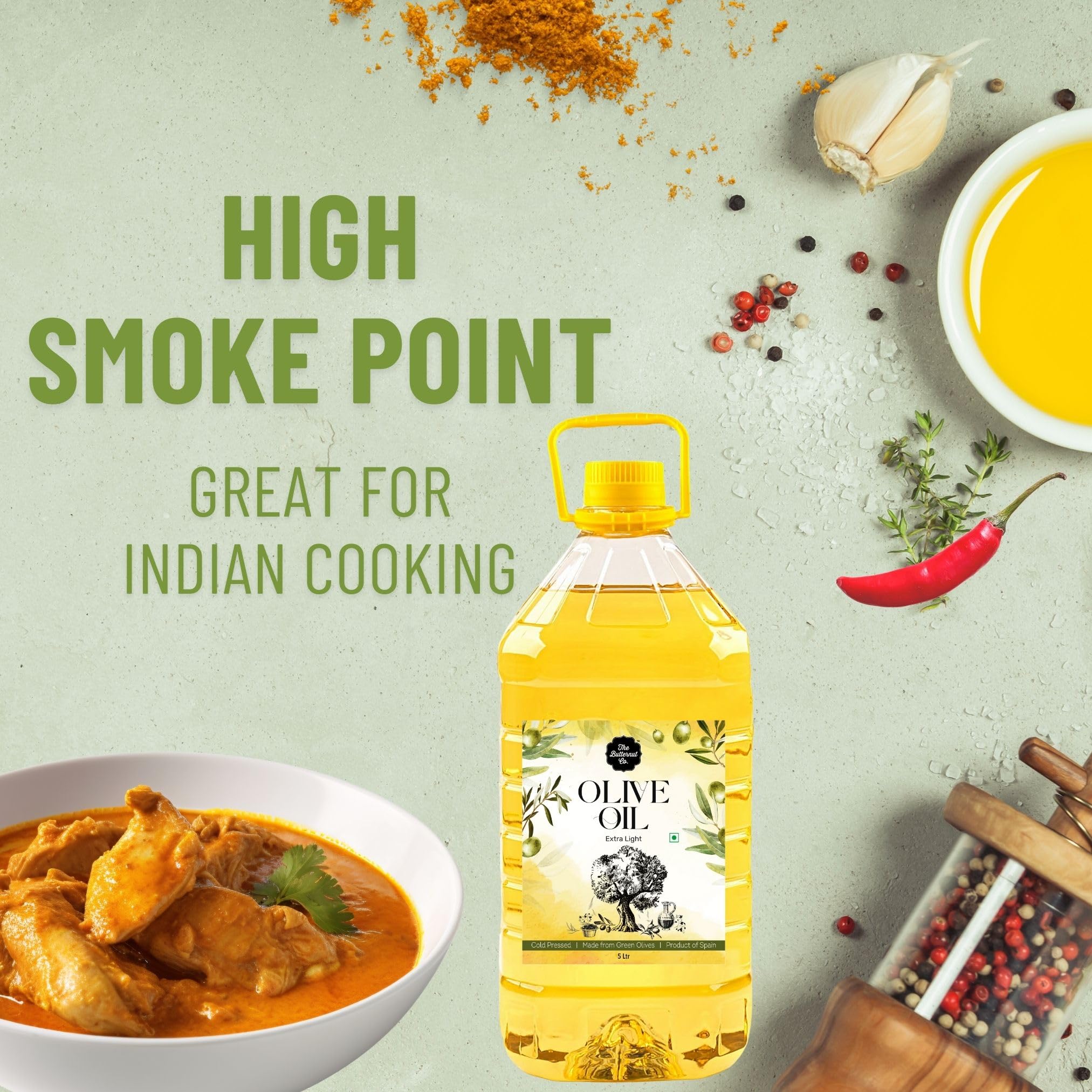 The Butternut Co. Cold Pressed Extra Light Olive Oil, Premium Cooking Oil, Perfect for Frying, Dressing, Garnishing and Drizzling on Salads, Good for Health, Digestion and Heart, Daily Use, 5 Litres - Image 5 thumbnail