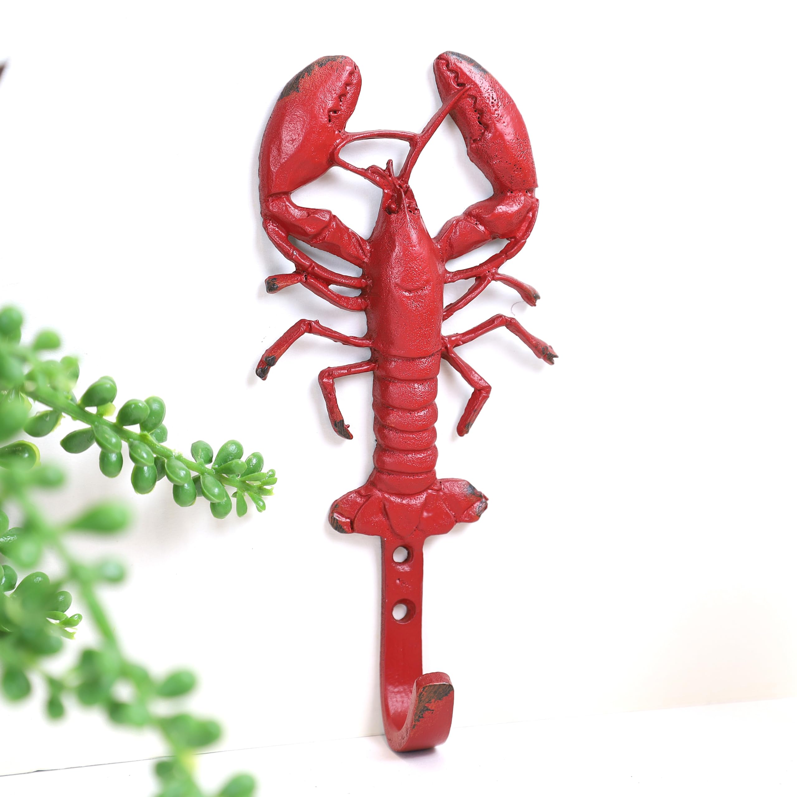 Fyne-Finds Medium Cast Iron Red Vintage Lobster Marine Figurine Leads Coat Keys Wall Hook Hanger