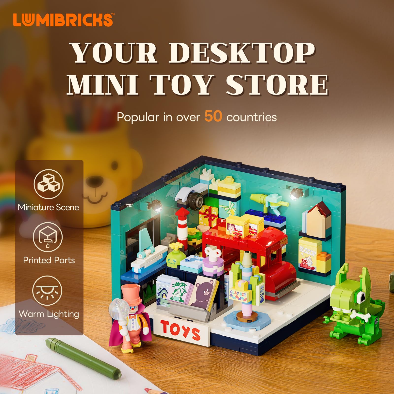Lumibricks Negozio di giocattoli con illuminazione a LED, mini edificio modulare da costruire per adulti, kit di modellismo creativo da collezionare ed esporre, decorazione per scrivania e casa