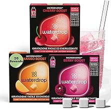 waterdrop® Energy Drink, 90mg Caffeina Naturale con Vitamina B, 36 cubetti per acqua - Zero Zuccheri e poche Calorie - Bevanda energetica al gusto di frutti di bosco, mango e ciliegia - preworkout