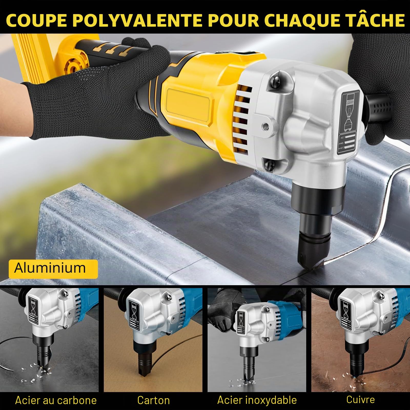 Grignoteuse de métal sans fil compatible avec batterie DeWalt 20V (sans batterie), cisaille électrique sans balais pour métal à 1900 tr/min avec tête grignoteuse rotative à 360°, grignoteuse
