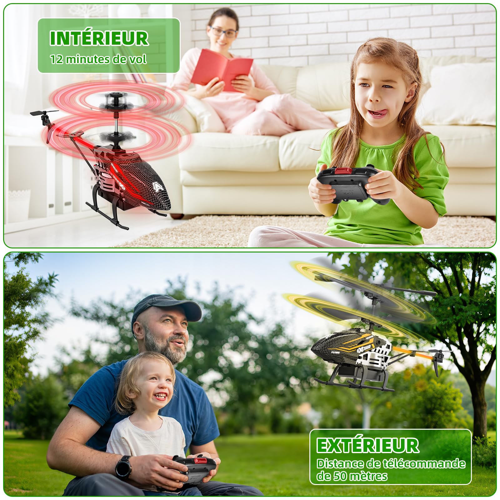 Hélicoptère Télécommandé 2.4G RC avec Éclairage LED 3,5 Canaux Gyro pour Enfant Adultes