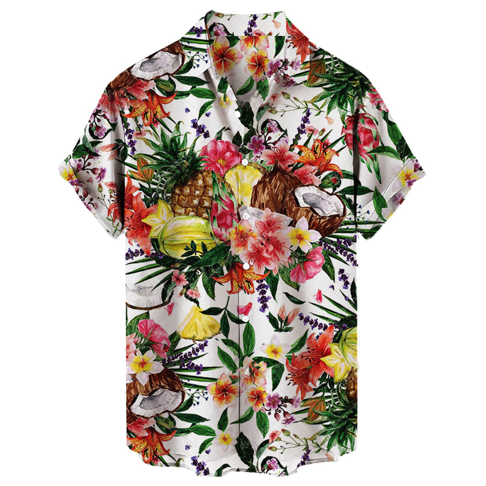 GenericAloha Shirt for Men Floral Pineapple Printed Blouse Short Sleeve Cuffs Single-Breasted Button Down Tops Loose Lapel Collar Funky Hawaiian Shirt for Beach