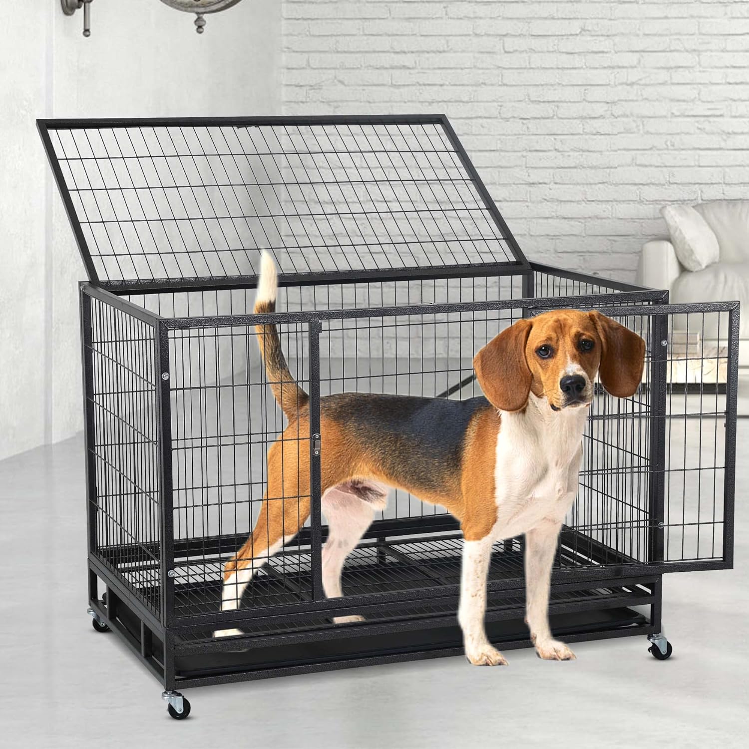 48 Inch Dog Crate Cage Heavy Duty Strong Metal Dog Kennels