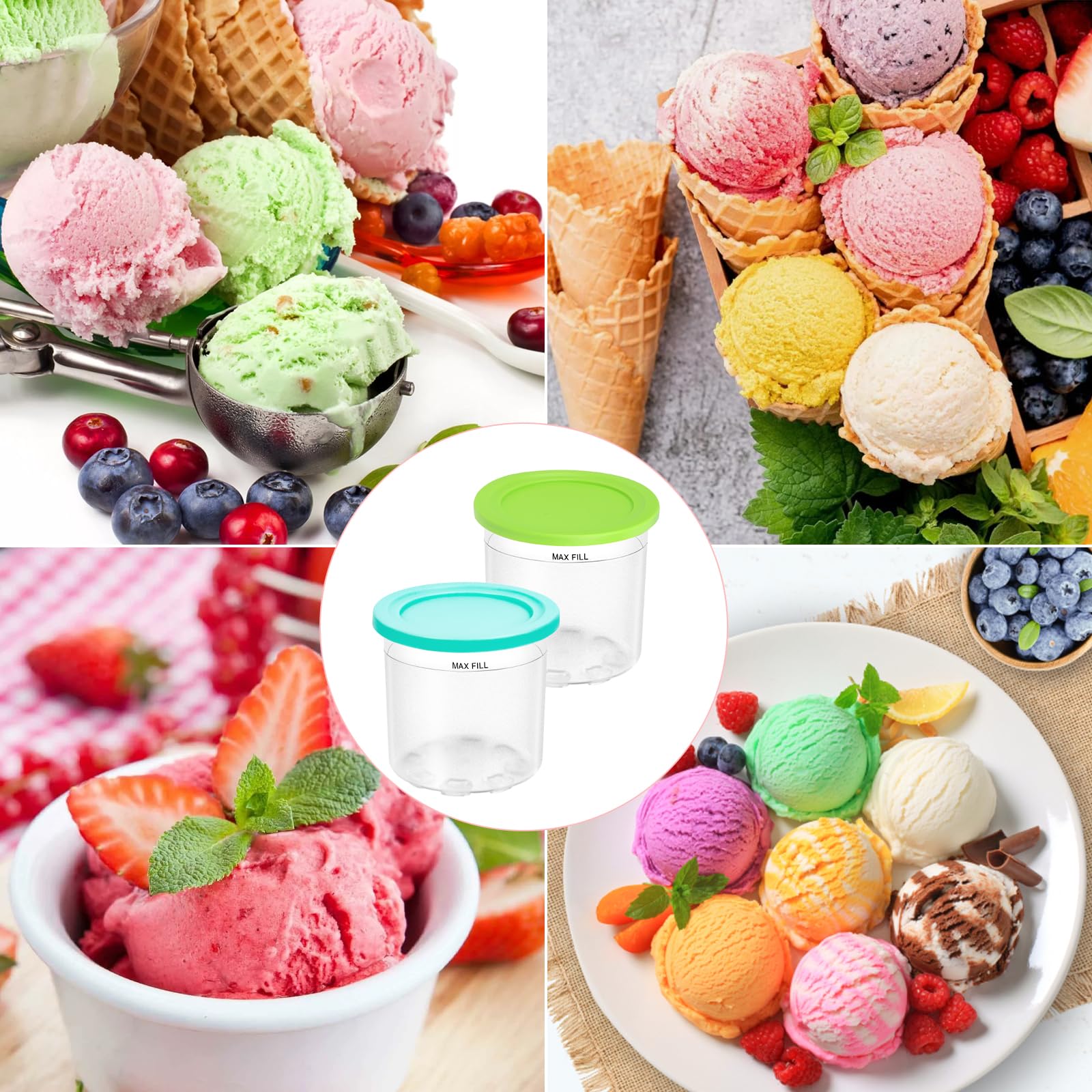 Lot De 2 Pots Pour Ninja Creami - Récipient Réutilisable Lave-vaisselle Avec Couvercle Et Cuillère - Pour Glaces, Smoothies, Milkshakes