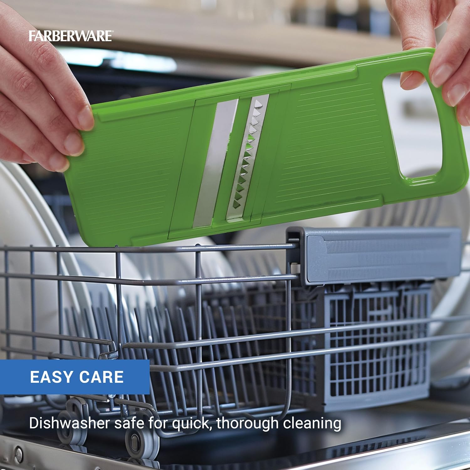 Farberware Mandoline Vegetable Slicer with 4 Blades and Container, BPA‑Free, Dishwasher Safe, Multicolored
