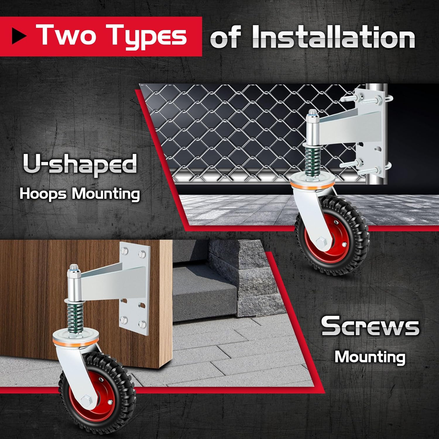 8 Inch Heavy Duty Fence Gate Wheel 600lb Capacity for Metal Tube Gates with 360 Degree Rotation Spring Loaded Caster Includes Screws and Screwdriver Durable Wheel for Smooth Gate Operation (Silver)