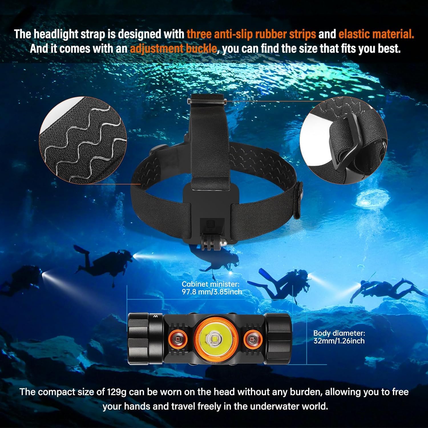 ORCATORCH TD01 Linterna Frontal Buceo 1200 Lúmenes Luz Blanca Roja