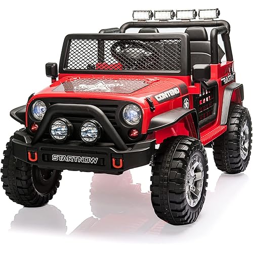 COLOR TREE 2 Seater Ride On Car Truck, 12V Off-Road Electric Vehicle with Remote Control, Bluetooth, Music, LED Lights, Spring Suspension, Battery Powered Electric Cars for Kids
