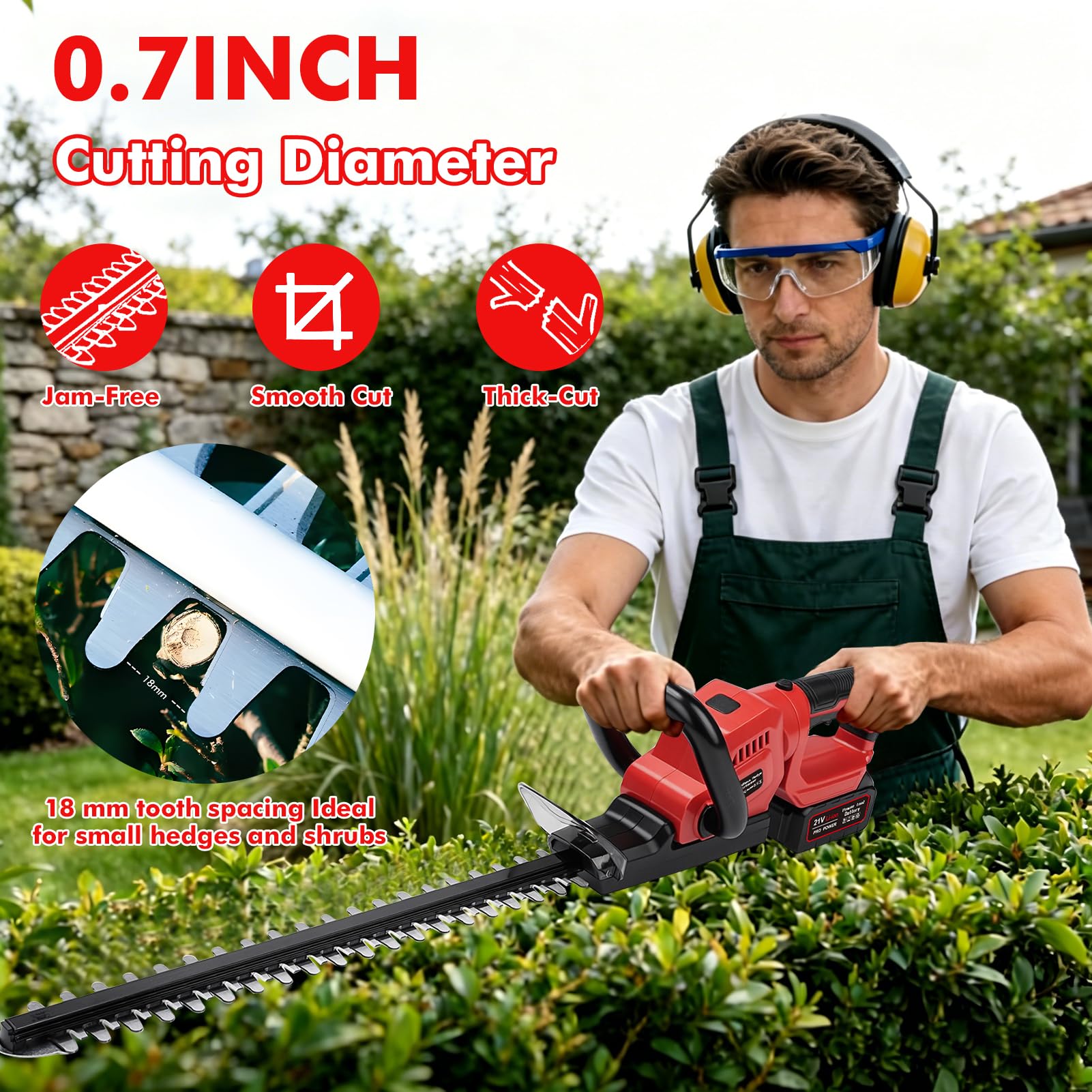 Tijeras Cortasetos de Batería, Cortasetos Eléctrico 850 W, Hoja SK5 de 56 cm, Mango Giratorio 90° y Diseño Ergonómico con baterías de 1 x 3,0 Ah para Setos, Ramas, Arbustos, Ramitas