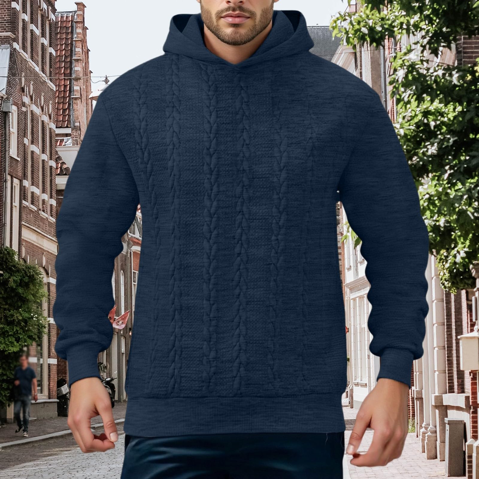 Ropa Anti UV Hombre Sudadera con Capucha De Color Liso para Hombre, Punto, Camisas Casuales Manga Larga, Suéter Invierno Exteriores, Sudaderas 2026 Camisola Navidad Moto Protecciones