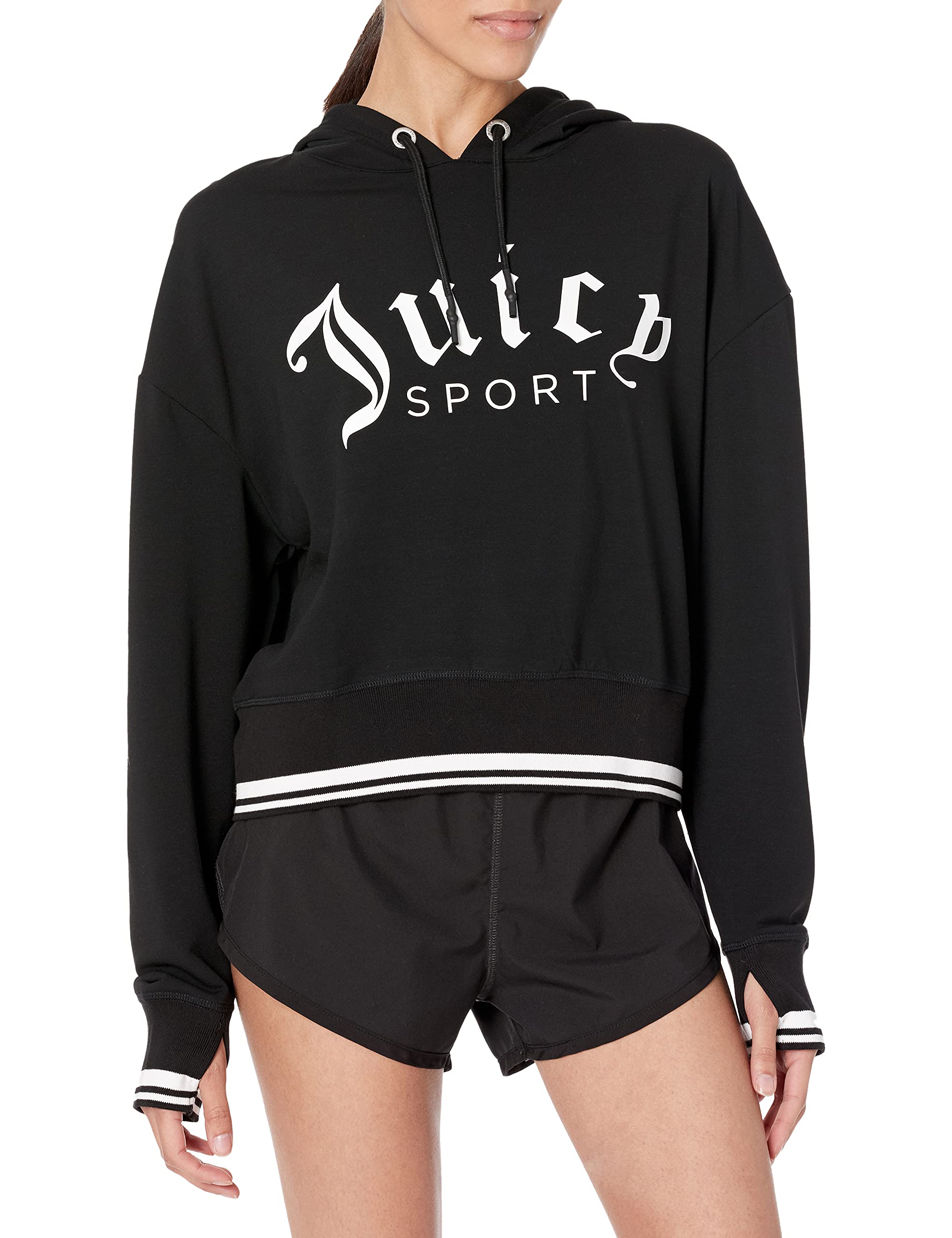 Juicy Couturewomens Cropped Logo Pullover Hoodie Hooded Sweatshirt