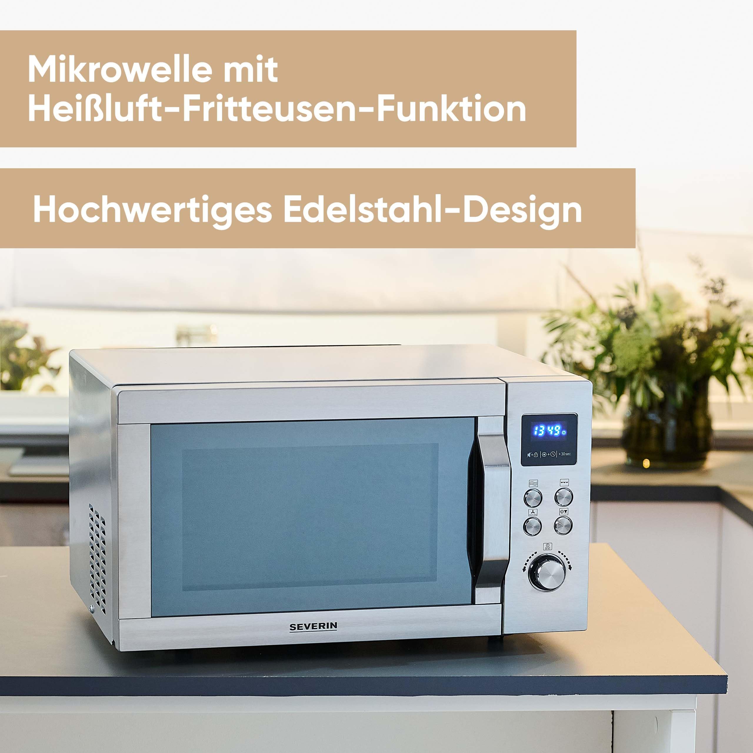 SEVERIN - Microonde con grill e funzione aria calda 900 W - Acciaio inossidabile MW 7918