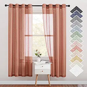 NICETOWN Open Linen Weave Linen Burlap Window Curtains, 72 inches Medium Long Privacy Semi-Transparent Sheer Panels for Farmhouse/Bedroom, Terracotta=Burnt Orange, 104" Wide Total 2 Panels