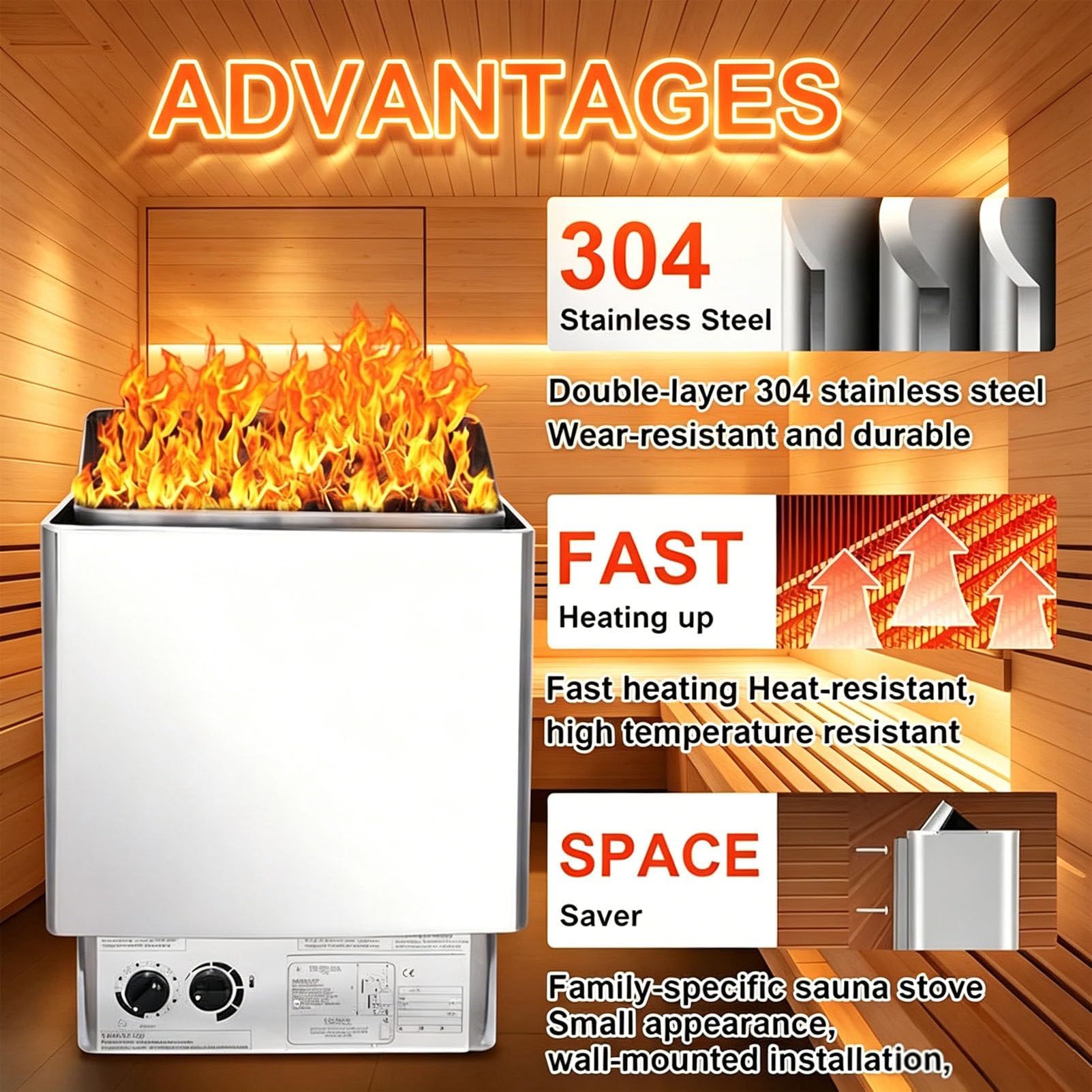 Riscaldatore Elettrico per Sauna, Stufa a Vapore in Acciaio Inox, riscaldatore per Sauna secca, Temperatura Regolabile e Timer di 3 Ore, Stufa per Bagno Turco per casa e Spa 110V-6KW