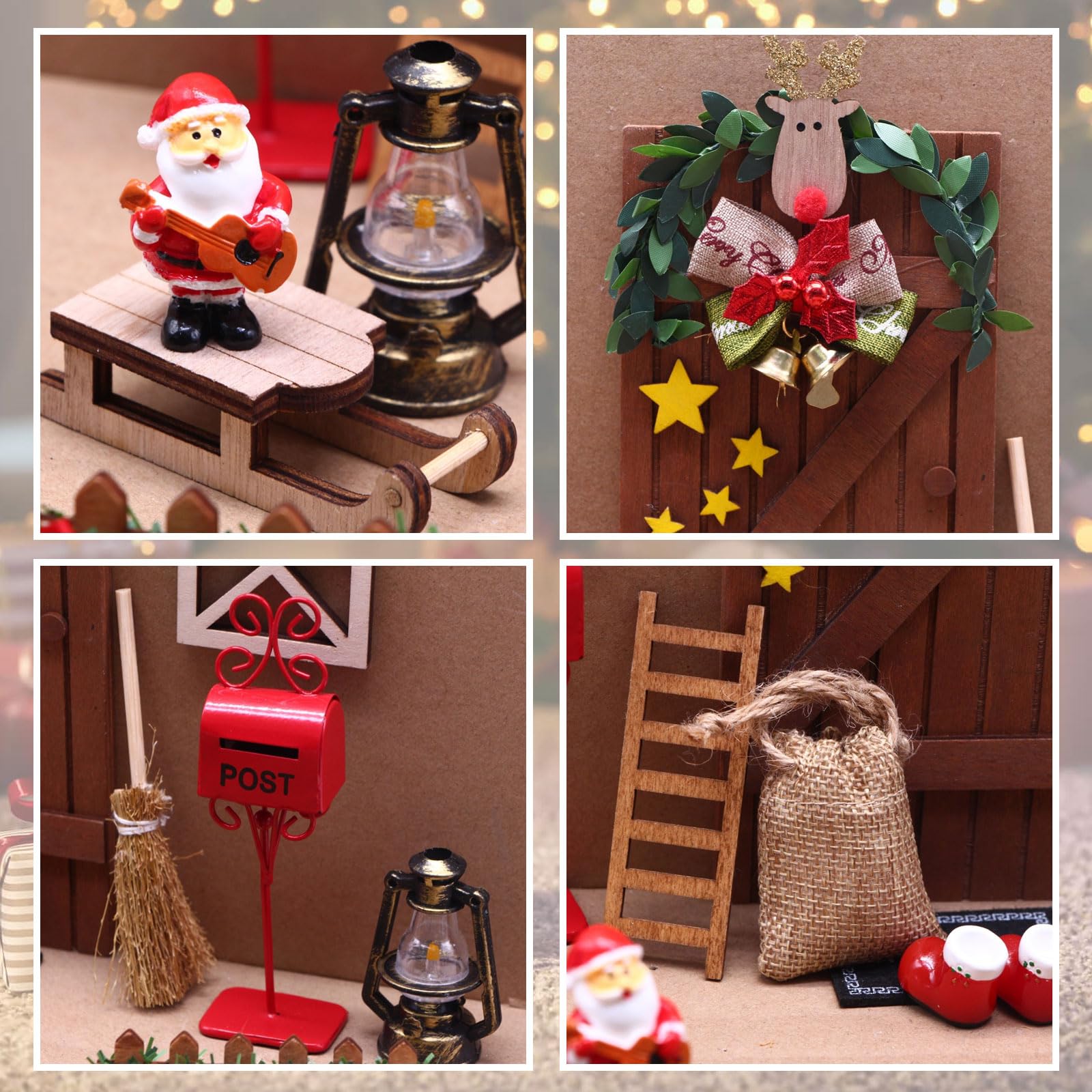 KATELUO Set di Accessori per Porta GNOME, 10 Pezzi Gnomi Porta delle Accessori, Alberi di Natale, Ghirlanda di Natale, Porta Gnomo, Stivali, Scale in Legno,Tappeti, Scopa, Lanterna