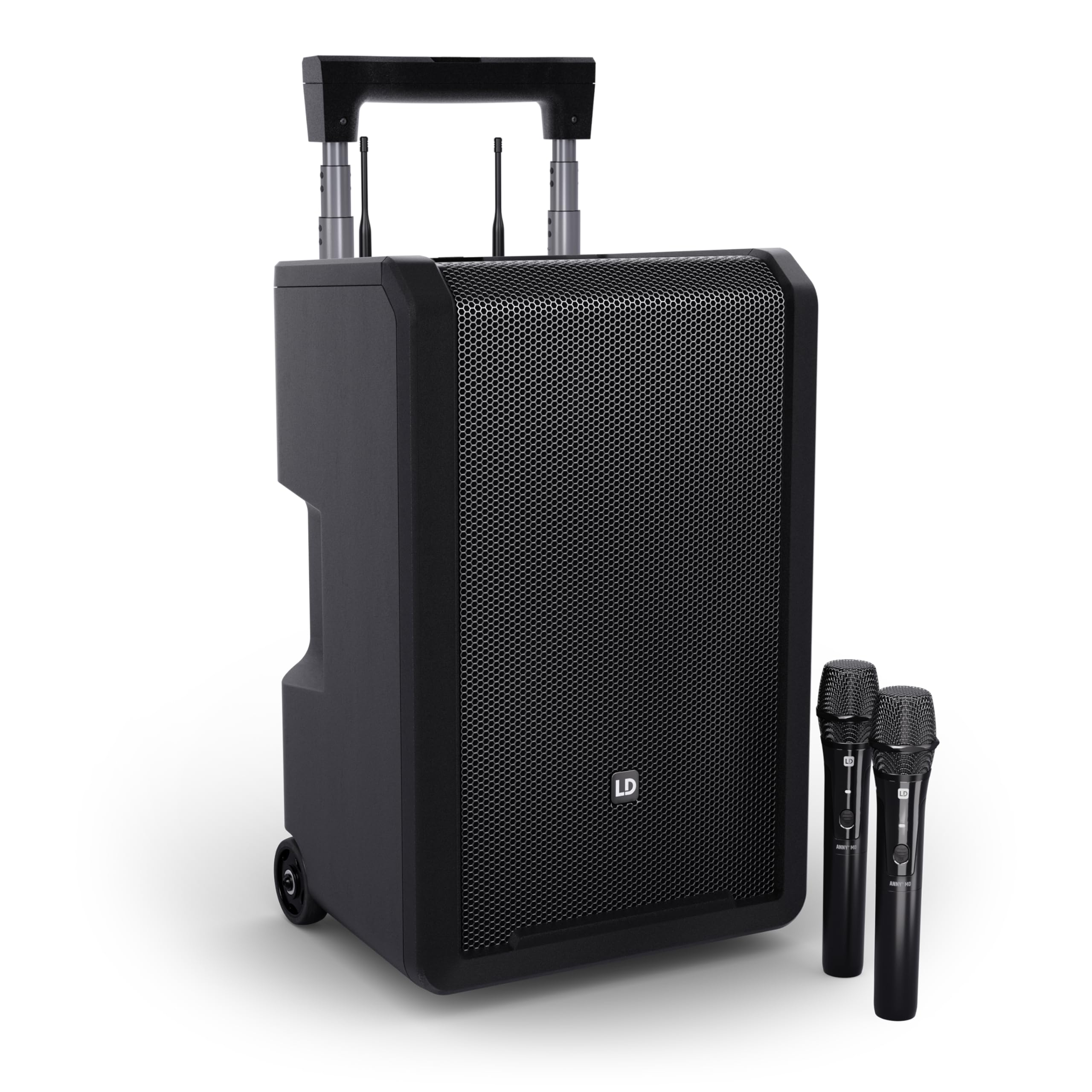 LD SYSTEMS ANNY 10 HHD 2 B8-10" Mobiler Bluetooth PA-Lautsprecher mit Akku, Mixer und 2x Funkmikrofon, schwarz