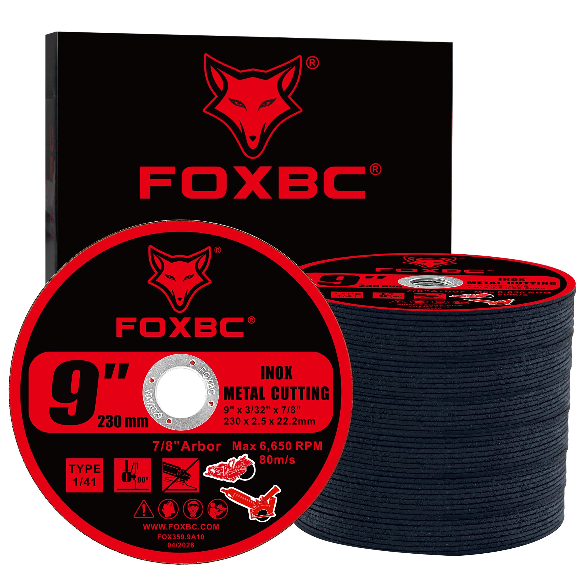 FOXBC Discos de rueda de corte de metal de 9 pulgadas, 9 x 0.08 x 0.86 | Corte de metal abrasivo de acero inoxidable para amoladoras angulares