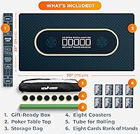 Vista 7 de Newverest Tablero de Mesa de Póquer de 70" x 35", Tapete de Póquer Texas Hold'em para Noches de Juego en Casa hasta 10 Jugadores, Casino Cubierta