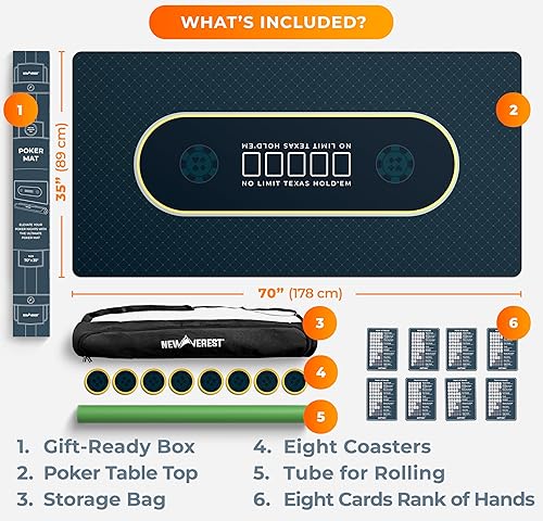 Miniatura 14 de Newverest Mesa de póquer de 70 x 35 pulgadas, tapete de póquer Texas Hold'em para noches de juego en casa de hasta 10 jugadores, blackjack, casino