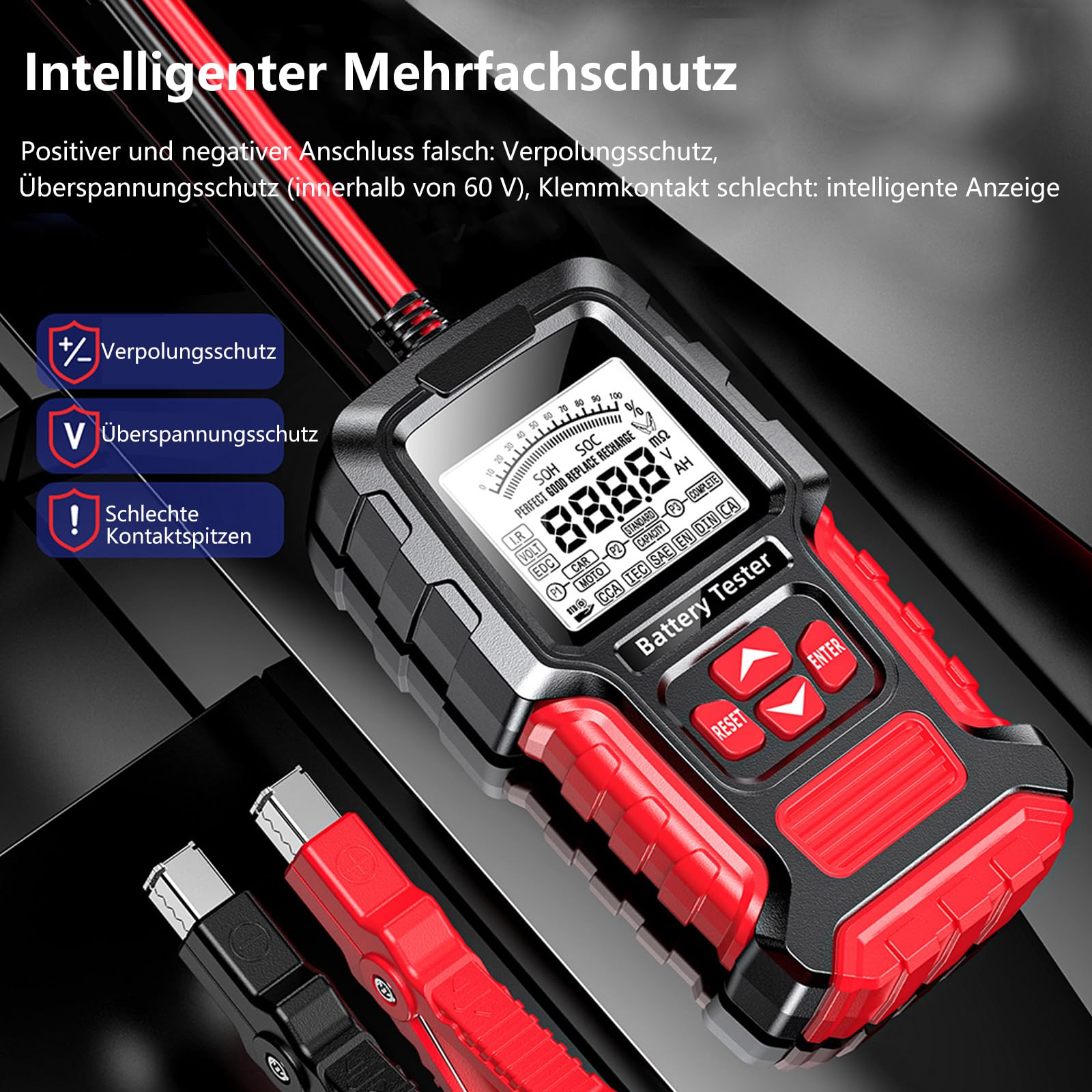 Autobatterie Tester 100-2000 CCA 12V und 24V Autobatterietester Batterietester Auto 3Ah-200Ah Digitaler Analysator, Kfz-Lichtmaschine für Auto Motorräder PKW-LKW ATV SUV Boot