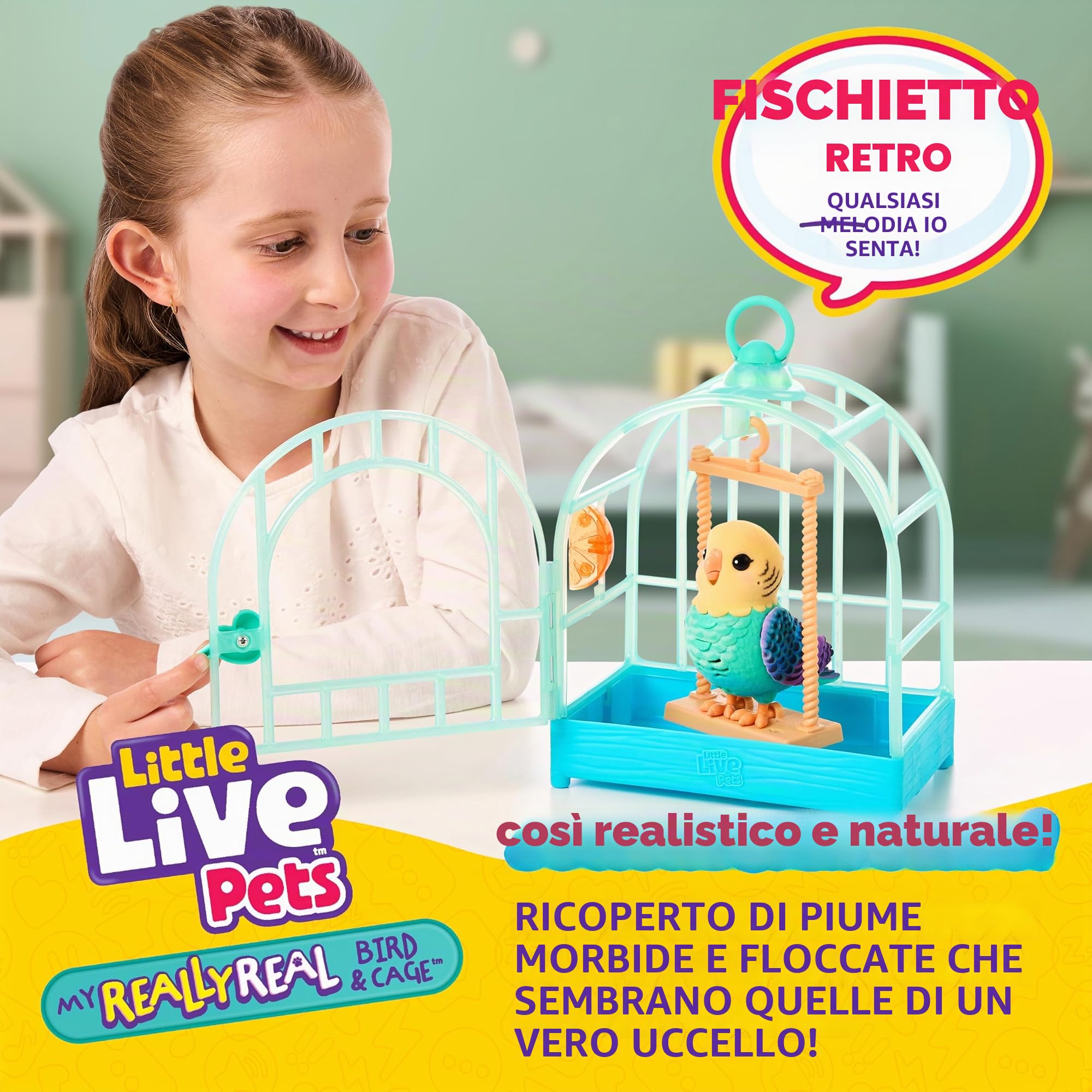 Little Live Pets My Really Real - Giocattolo parlante per uccelli e gabbia, indie, giocattolo interattivo a ripetizione, oltre 20 suoni e reazioni, giocattoli parlanti per bambini dai 5 ai 7 anni