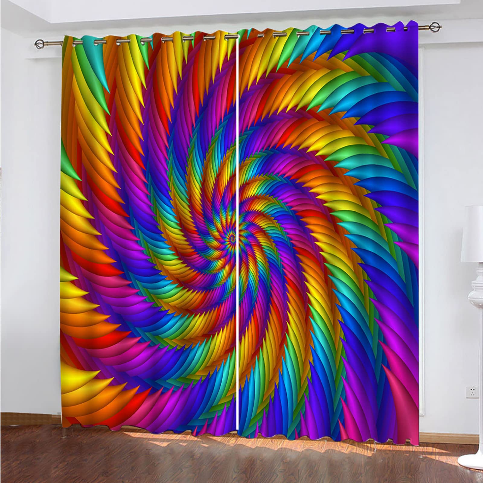MAYNUO Lichtundurchlässige Vorhänge Mit Ösen Für Schlafzimmer Kinderzimmer Geräuschreduzierung 2Er Set 3D Bunte Spirale Blickdichte Gardinen 264x240 cm Verdunkelungsvorhang, Thermovorhang