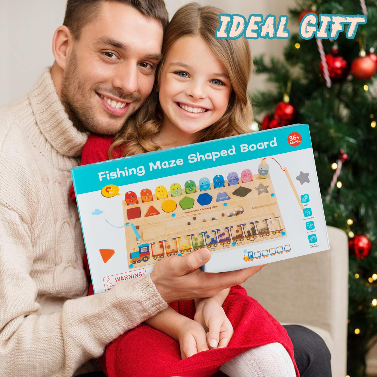 3-in-1 Giocattoli Montessori Multifunzionali per Bambini di 3 4 5 Anni, Labirinto Magnetico di Colori Numeri & Gioco di Pesca, Tavola di Attività in Legno per Ragazzi Ragazze, Regalo Compleanno Natale